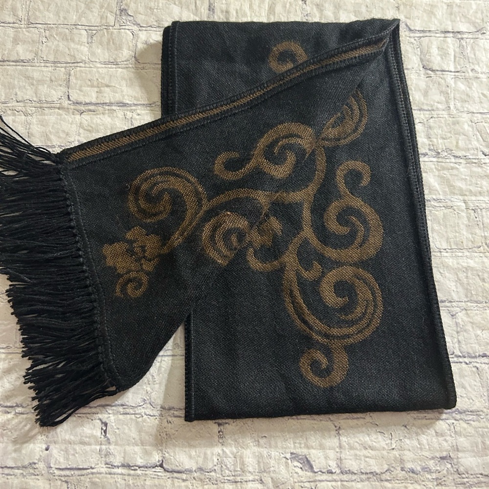 Jnca’s Inc Alpaca Made Un Peru Black Brown With Fringe Oblong Scarf O/S View 5